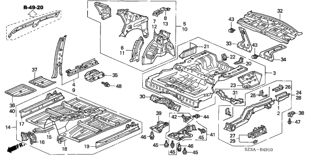 2004 Acura RL Panel Set, Rear Floor Diagram for 04655-SZ3-A05ZZ