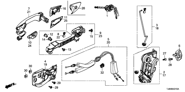 2019 Acura RDX Front Handle (Fathomless Black Pearl) Diagram for 72181-TJB-A71ZD