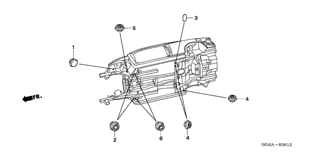 2006 Acura RSX 3 Door BASE KA 5MT Grommet Diagram 1