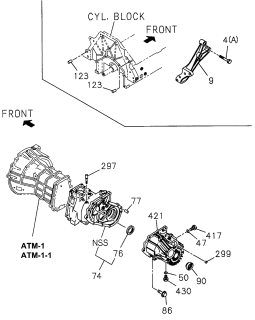 1996 Acura SLX 4 Door 4LS (PREMIUM) KA 4AT AT Transmission Assembly - Case Diagram