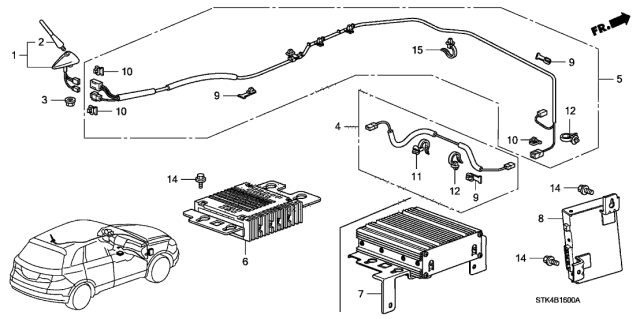 2008 Acura RDX Radio & Xm Antenna Assembly (Royal Blue Pearl) Diagram for 39150-STK-A01ZA