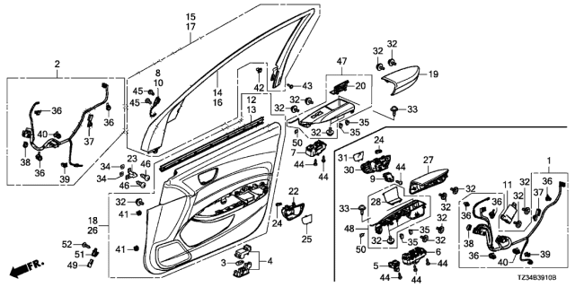 2019 Acura TLX Remote Control Mirror Switch Assembly Diagram for 35190-TX4-A11