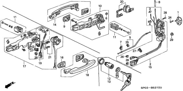 1993 Acura Legend Right Front Power Door Lock Assembly Diagram for 72110-SP0-A01