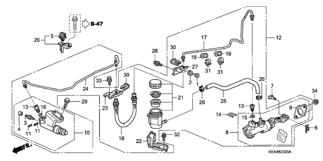 2004 Acura TSX Clutch Master Cylinder Connector Diagram for 46941-S5A-003