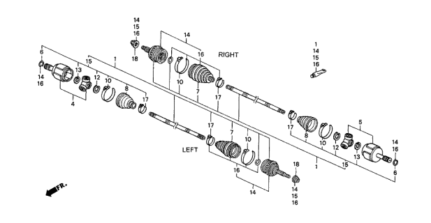 1990 Acura Legend 4 Door L (MOQUETTE) KA 4AT Driveshaft Diagram