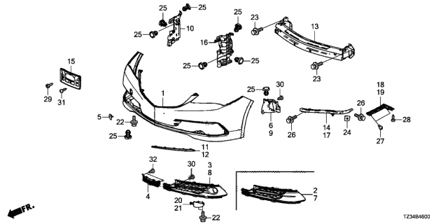 2015 Acura TLX Front Bumper Cover Diagram for 04711-TZ3-A80ZZ