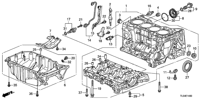 2012 Acura TSX 5 Door TECH KA 5AT Cylinder Block - Oil Pan Diagram