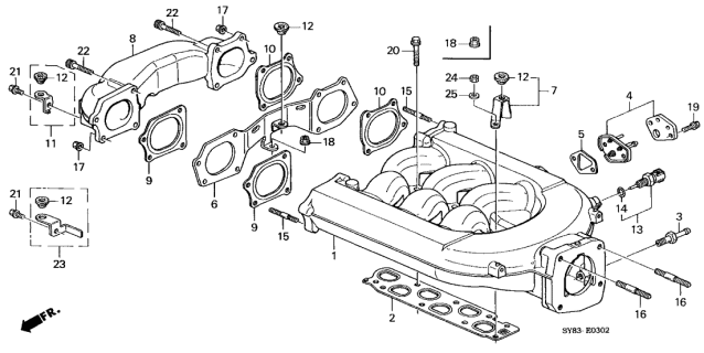 1997 Acura CL Intake Manifold Leakless Gasket Diagram for 17105-P8A-A01