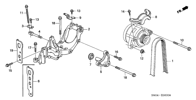 1999 Acura NSX 2 Door NSX-T KA 6MT Alternator Bracket Diagram