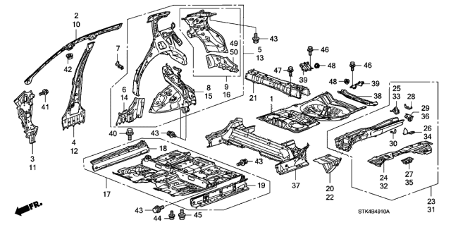 2007 Acura RDX Panel Set, Rear Floor Diagram for 04655-STK-A00ZZ