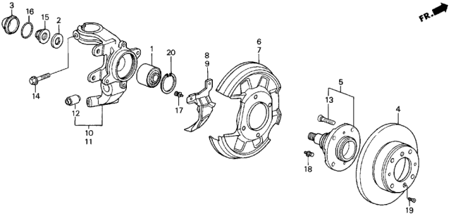 1988 Acura Legend Rear Knuckle - Brake Disk Diagram