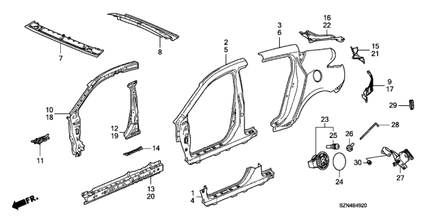 2010 Acura ZDX Grommet, Fuel Cap Diagram for 74490-SZN-A00