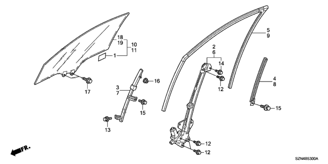2010 Acura ZDX 5 Door TECH KA 6AT Front Door Windows - Regulator Diagram