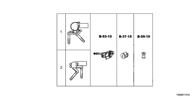 2014 Acura ILX 4 Door TECH KA 5AT Key Cylinder Set Diagram