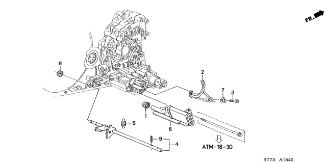 2000 Acura Integra 3 Door GS (LEATHER) KA 4AT AT Shift Shaft Diagram