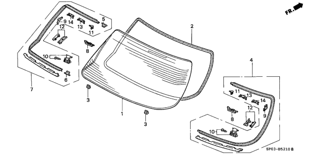 1993 Acura Legend 4 Door L (MOQUETTE) KA 4AT Rear Glass Diagram