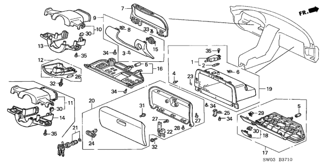 2001 Acura NSX 2 Door NSX-T KA 4AT Instrument Panel Garnish Diagram