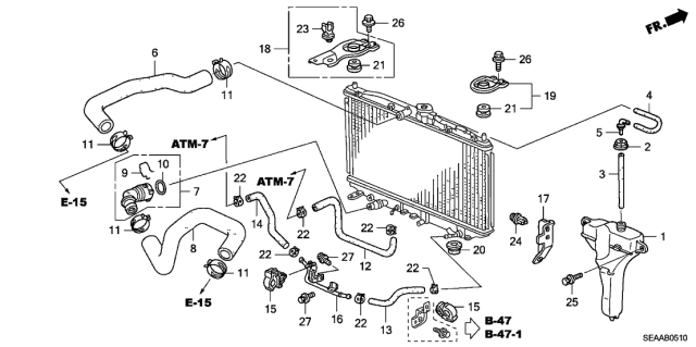 2008 Acura TSX 4 Door TSX KA 6MT Radiator Hose - Reserve Tank Diagram