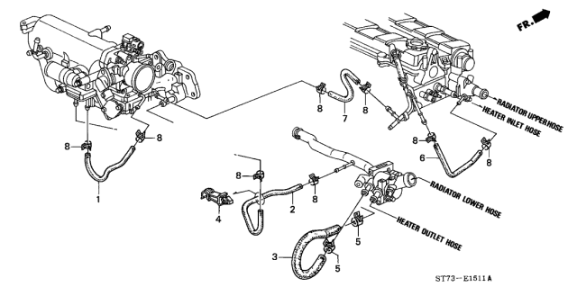 1997 Acura Integra 3 Door LS KA 5MT Water Hose Diagram