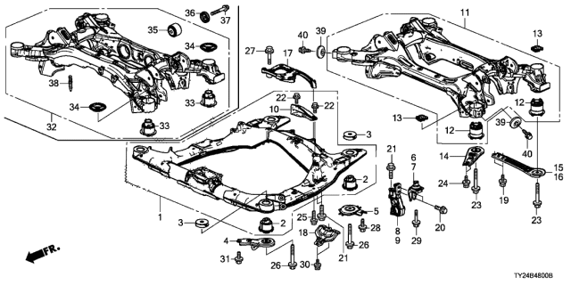 2014 Acura RLX Front Sub-Frame Assembly Diagram for 50200-TY2-A02