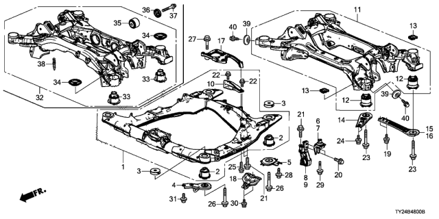 2014 Acura RLX Sub-Frame Assembly, Front Diagram for 50200-TY3-A00