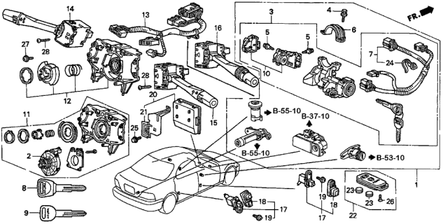 1996 Acura TL Cylinder Set, Key (Classy Gray) (Service) Diagram for 06350-SW5-A00ZA