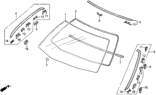 1994 Acura Legend 2 Door LS KA 6MT Front Windshield Diagram