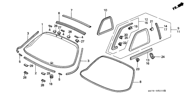 1993 Acura Integra 3 Door RS KL 5MT Quarter Glass - Rear Glass Diagram