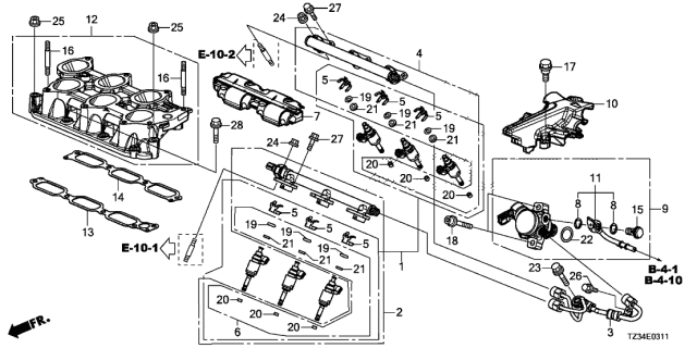 2019 Acura TLX 4 Door ADV (AWD 19INCH) KA 9AT Fuel Injector Diagram