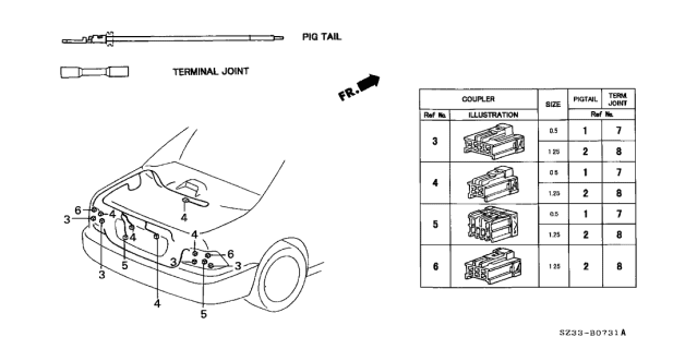 2000 Acura RL 4 Door RL (NAVIGATION) KA 4AT Electrical Connector (Rear) Diagram