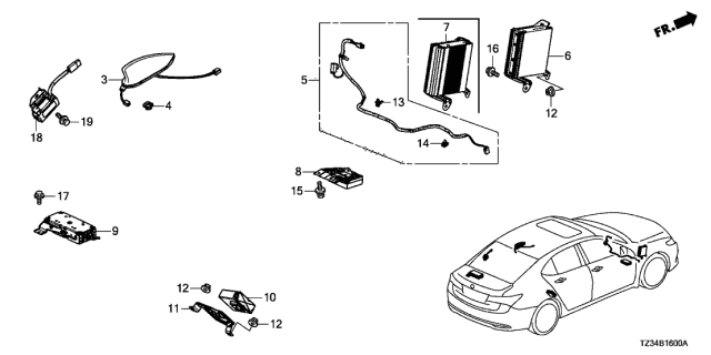 2019 Acura TLX Roof Antenna Assembly (Modern Steel Metallic) Diagram for 39150-TZ3-A41ZD