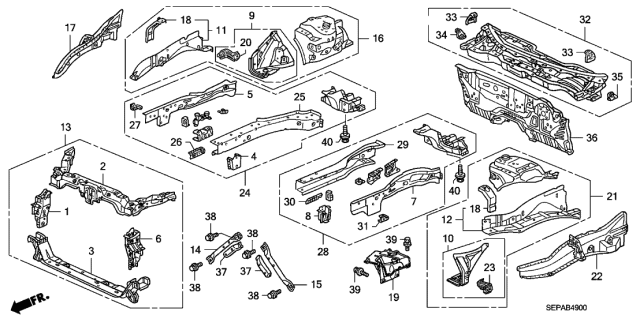 2008 Acura TL 4 Door BASE (NAVIGATION) KA 5AT Front Bulkhead - Dashboard Diagram
