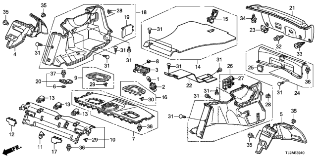 2013 Acura TSX 4 Door TSX V6 KA 5AT Rear Tray - Side Lining Diagram