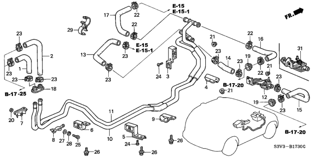 2001 Acura MDX Hose B, Water Outlet Diagram for 79726-S3V-A00