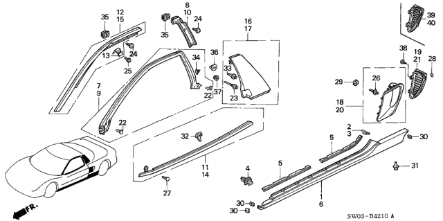 2001 Acura NSX Molding, Right Front Drip & Retainer (Berlina Black) Diagram for 72420-SL0-013ZC