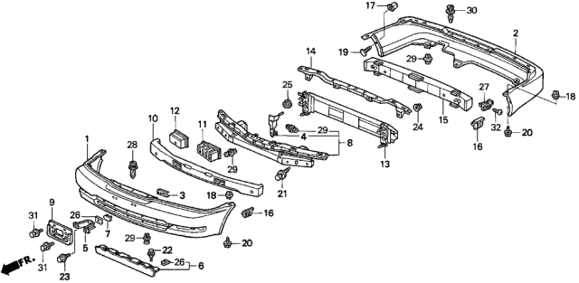 1996 Acura TL Gusset, Front Bumper Beam Diagram for 71173-SW5-A00