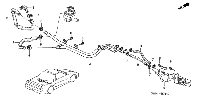 2000 Acura NSX 2 Door NSX-T KA 6MT Second Air Pipe Diagram