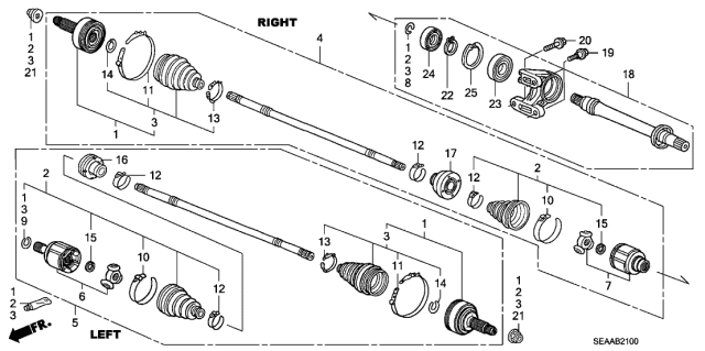 2008 Acura TSX 4 Door TSX (NAVIGATION) KA 5AT Driveshaft - Half Shaft Diagram