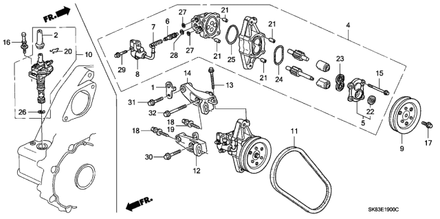 1990 Acura Integra Power Steering Pump Adjusting Bolt Diagram for 56996-PR3-000