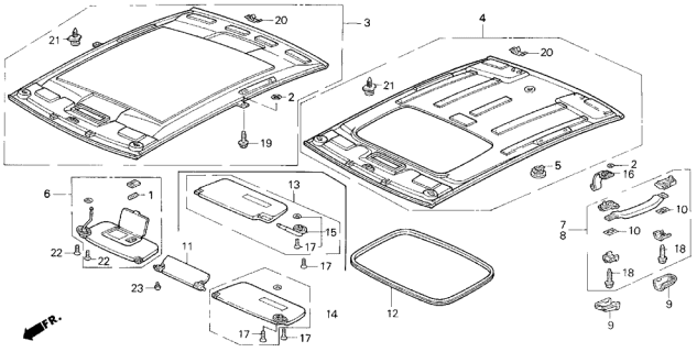 1993 Acura Vigor Headliner Trim Diagram