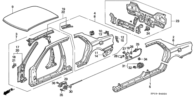 1992 Acura Legend Outer Panel Diagram