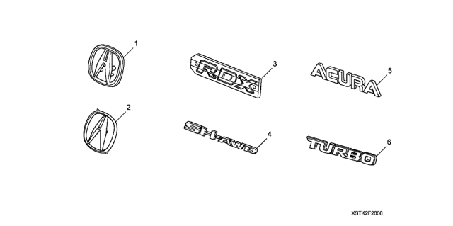 2008 Acura RDX Front Emblem (A) (Gold) Diagram for 08F20-STK-20003