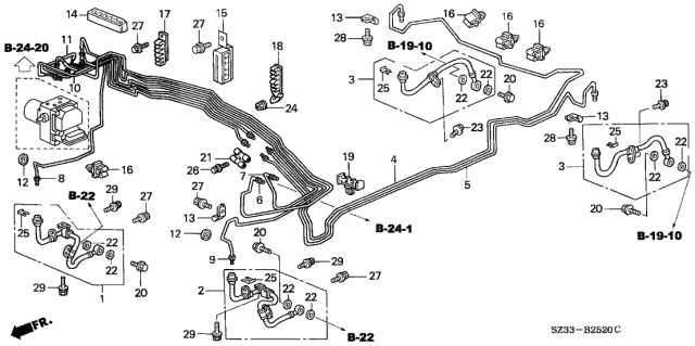 2000 Acura RL Clip, Brake Pipe Diagram for 46392-SZ3-A21