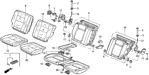 1997 Acura Integra Right Rear Seat Cushion Cover (Graphite Black) (Leather) Diagram for 82131-ST7-A62ZA