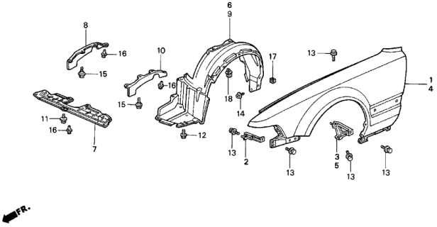 1993 Acura Vigor Left Front Fender Panel Diagram for 60261-SL5-A00ZZ