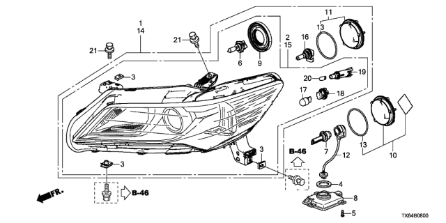 2015 Acura ILX Front Headlight Assembly Housing / Lens / Cover - Right (Passenger) Side Diagram for 33100-TX6-A02