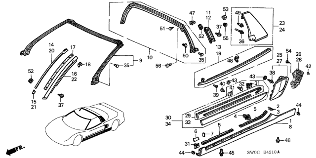 2003 Acura NSX Clip, Door Weatherstrip Diagram for 91530-SH4-003