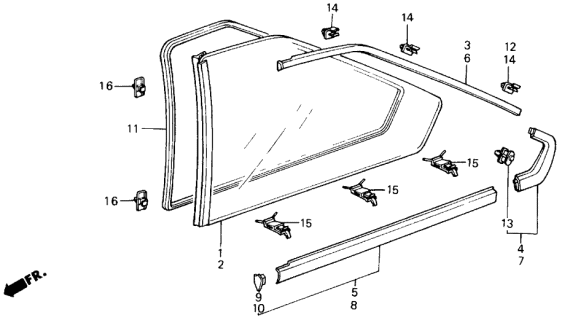 1988 Acura Integra Quarter Window (3 Door) Diagram