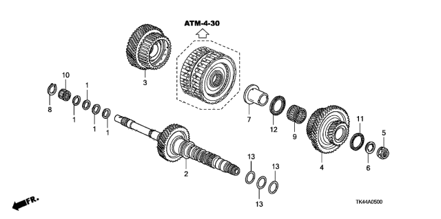 2010 Acura TL Gear Set, Mainshaft Fourth Diagram for 23461-RJB-305