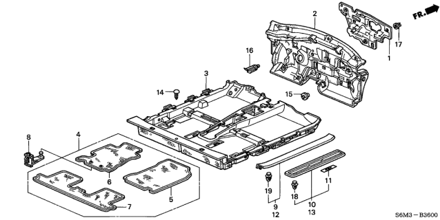 2004 Acura RSX 3 Door BASE KA 5AT Floor Mat Diagram